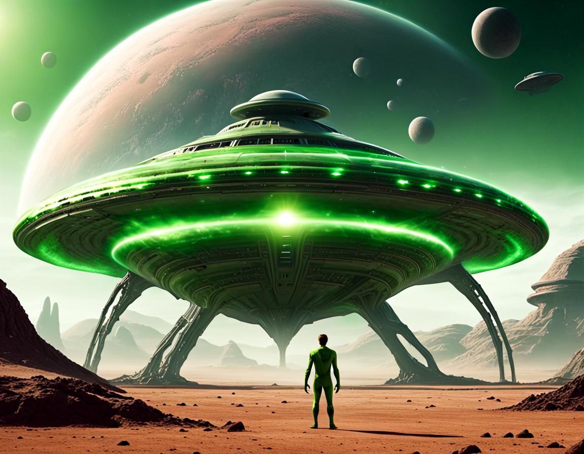 Man and a alien starship