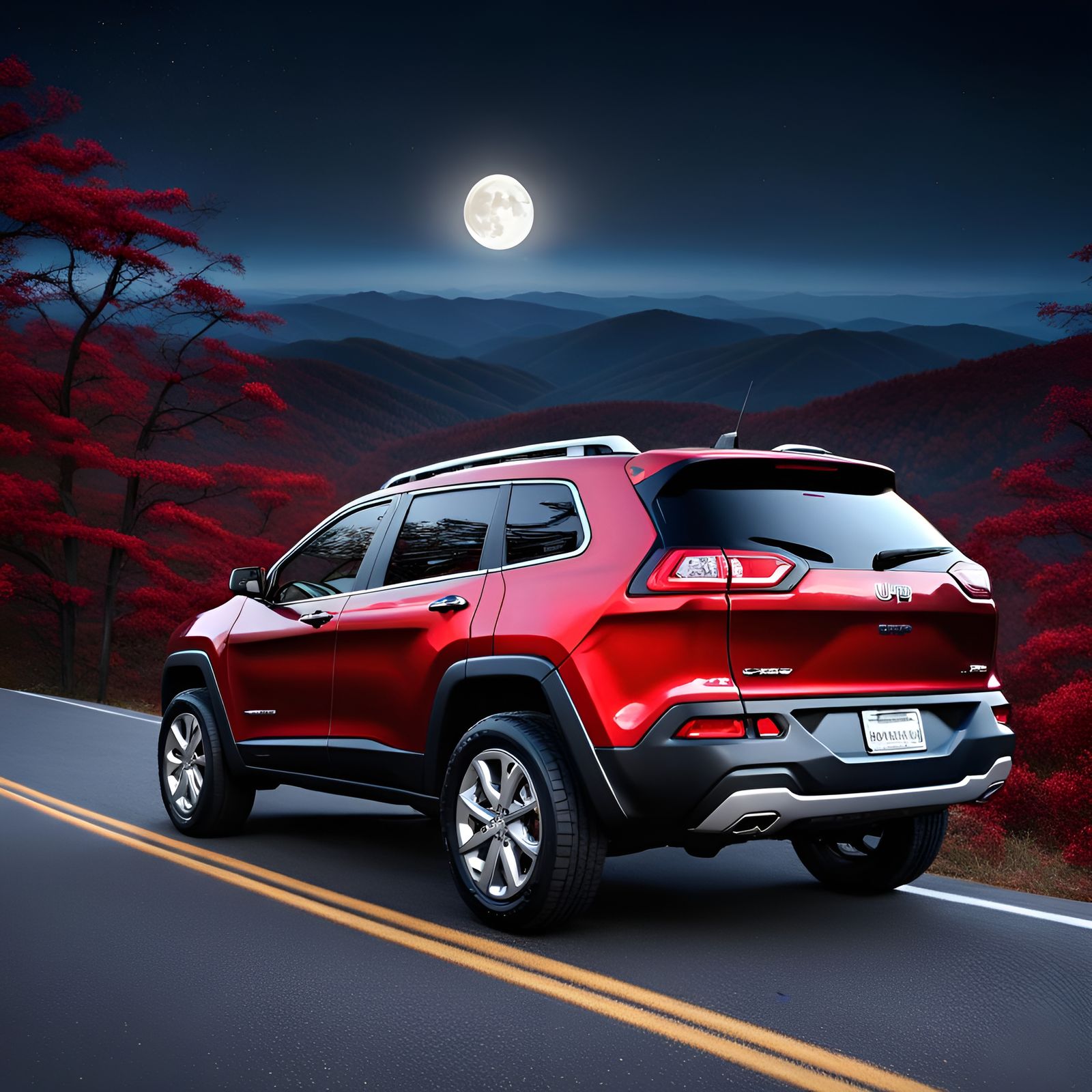 Jeep Cherokee Sport on Blue Ridge Parkway at Night