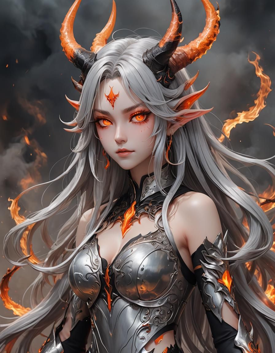 Detailed 3D Anime Art of a Demoness in Hell