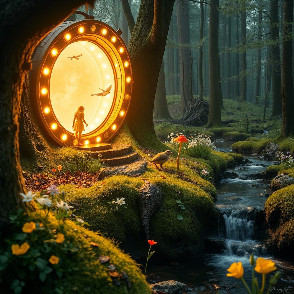 Enchanting Fungi World in Whimsical Forest with Celestial Sp...