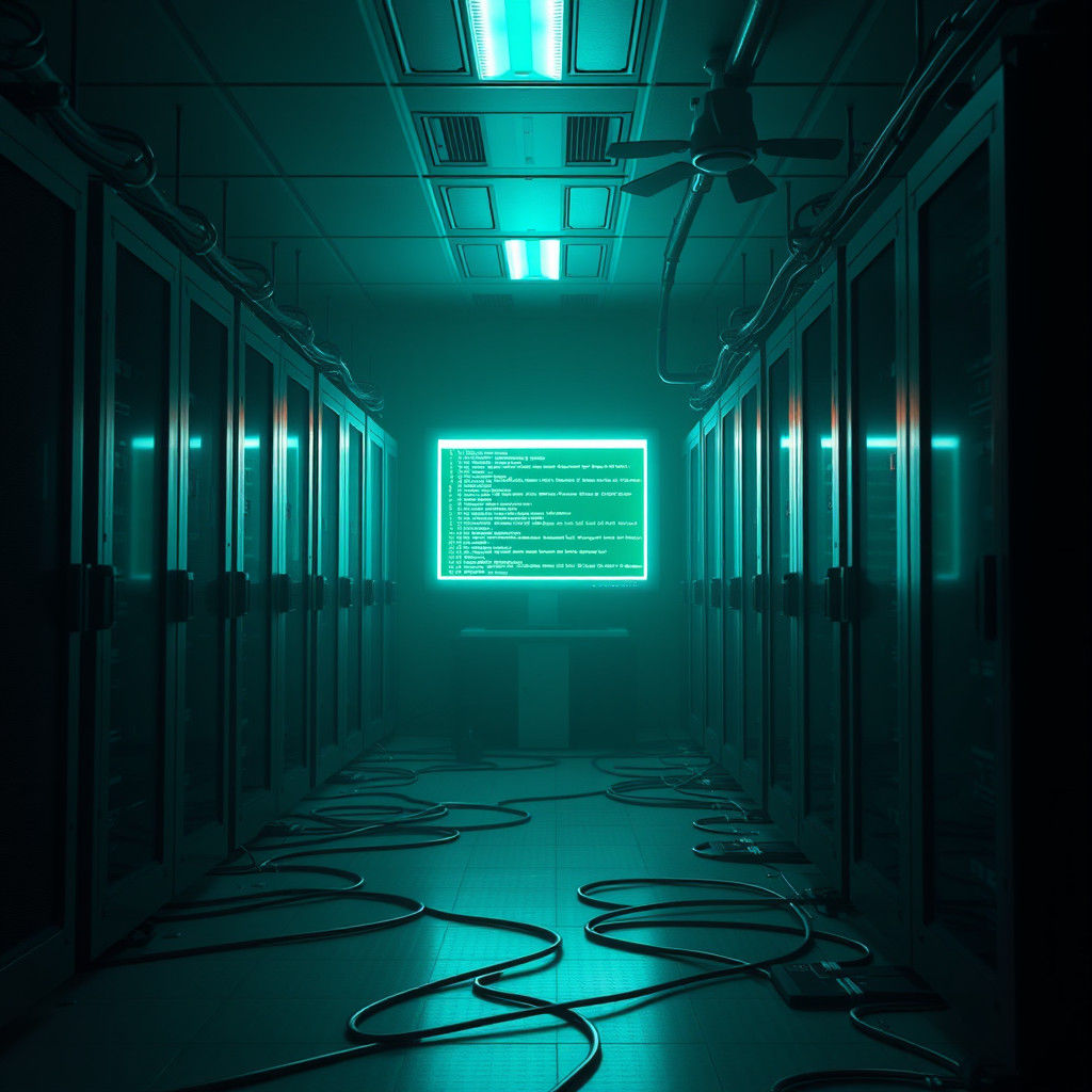 Futuristic Server Room with Cryptic Website Folder