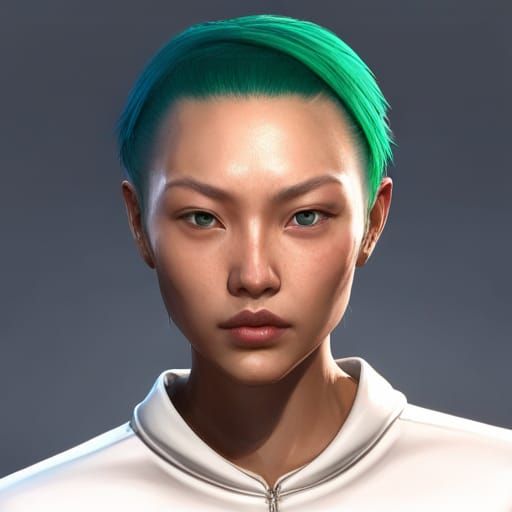 Cyberpunk Portrait: Androgynous Asian Woman with Blue Hair