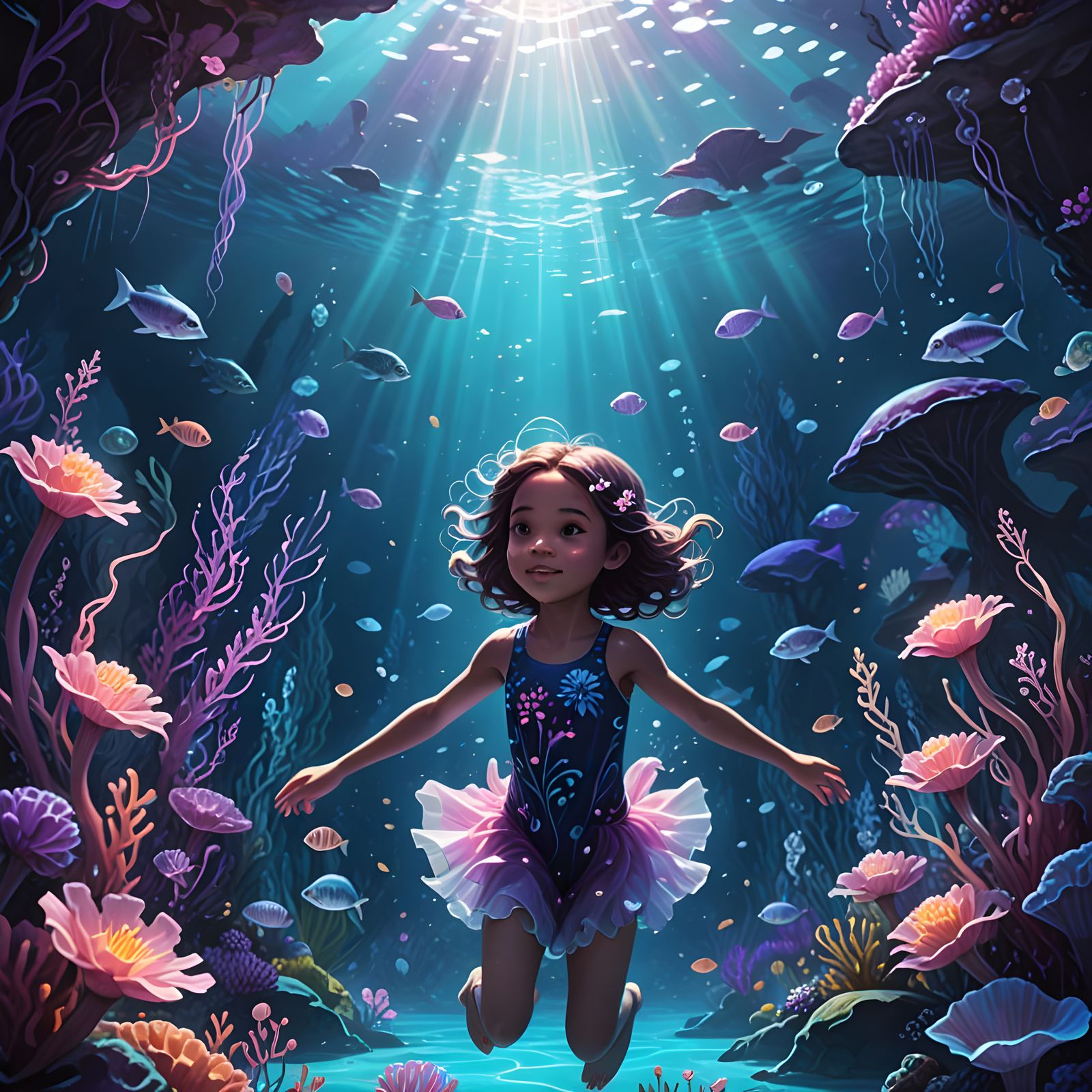 Magical Underwater Masterpiece: Beautiful Girl Swimming