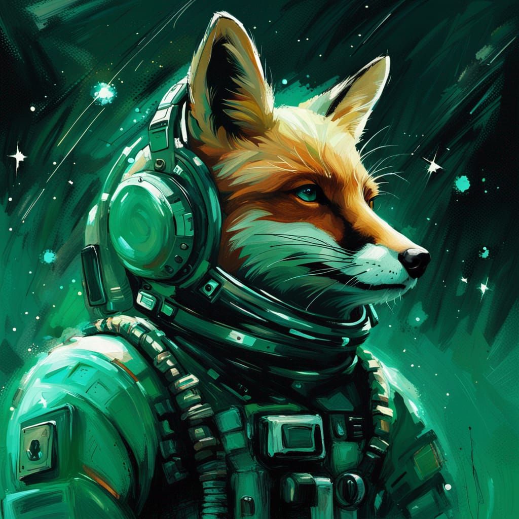 Fox Astronaut Among the Stars in Oil Painting