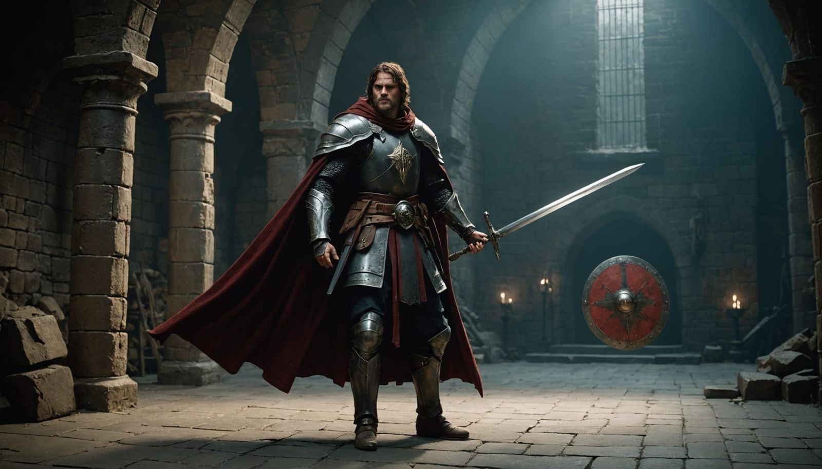 Warrior in Dungeon: Cloak, Sword, and Shield