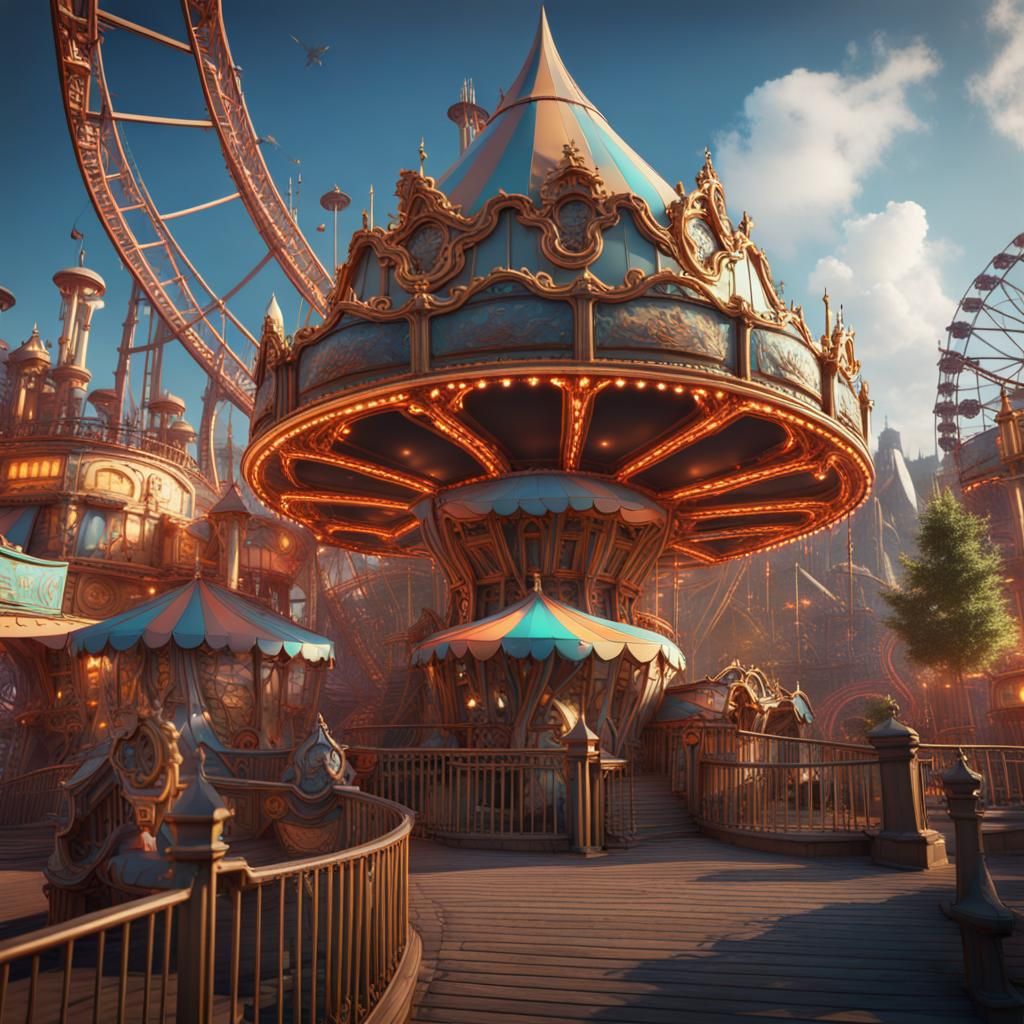 Fantastical Amusement Park Concept Art in Deep Color