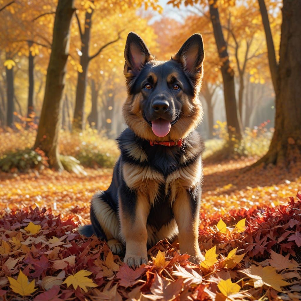 A fluffy German Shepherd puppy with bright, curious eyes joy...