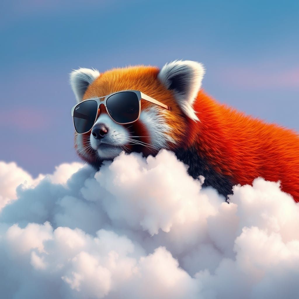 Regal Red Panda in Sunglasses on a Plush Cloud