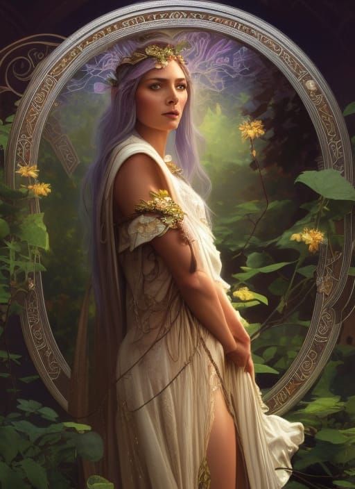 Elven Druid with Silver Hair: Digital Art