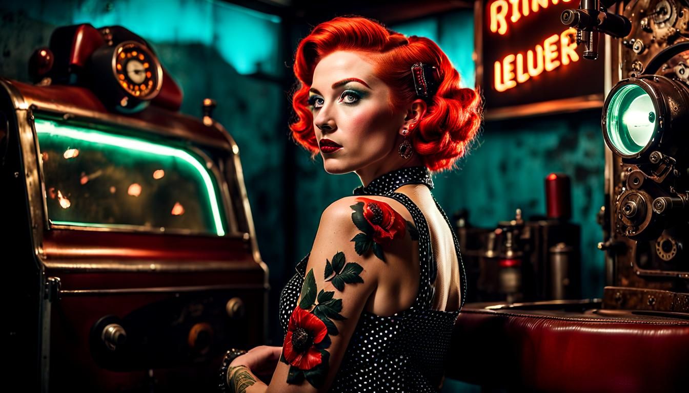 Cyberpunk Tattoo Parlor Portrait with Neon Lighting