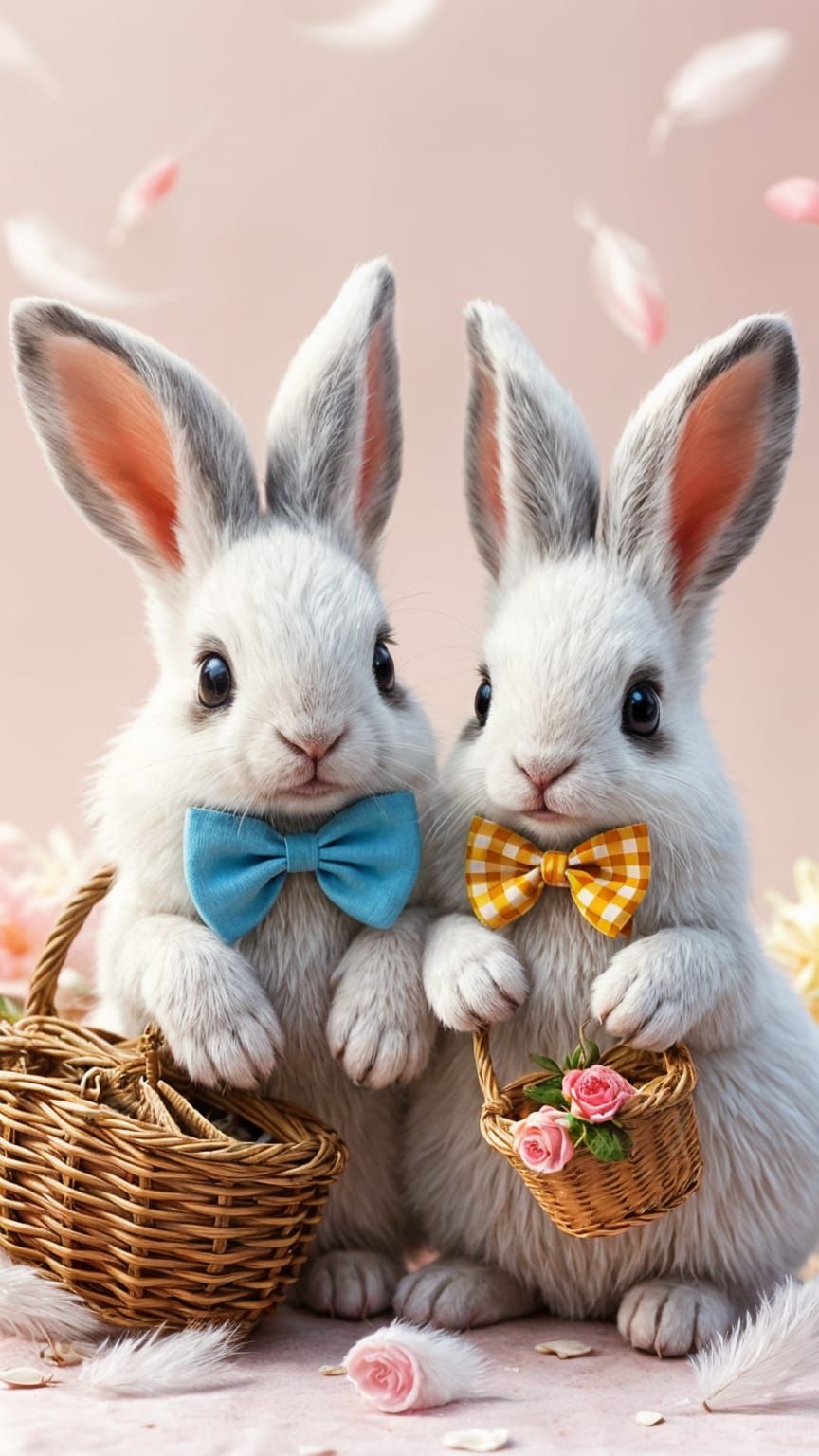 Cute Miniature Rabbits in Whimsical Settings