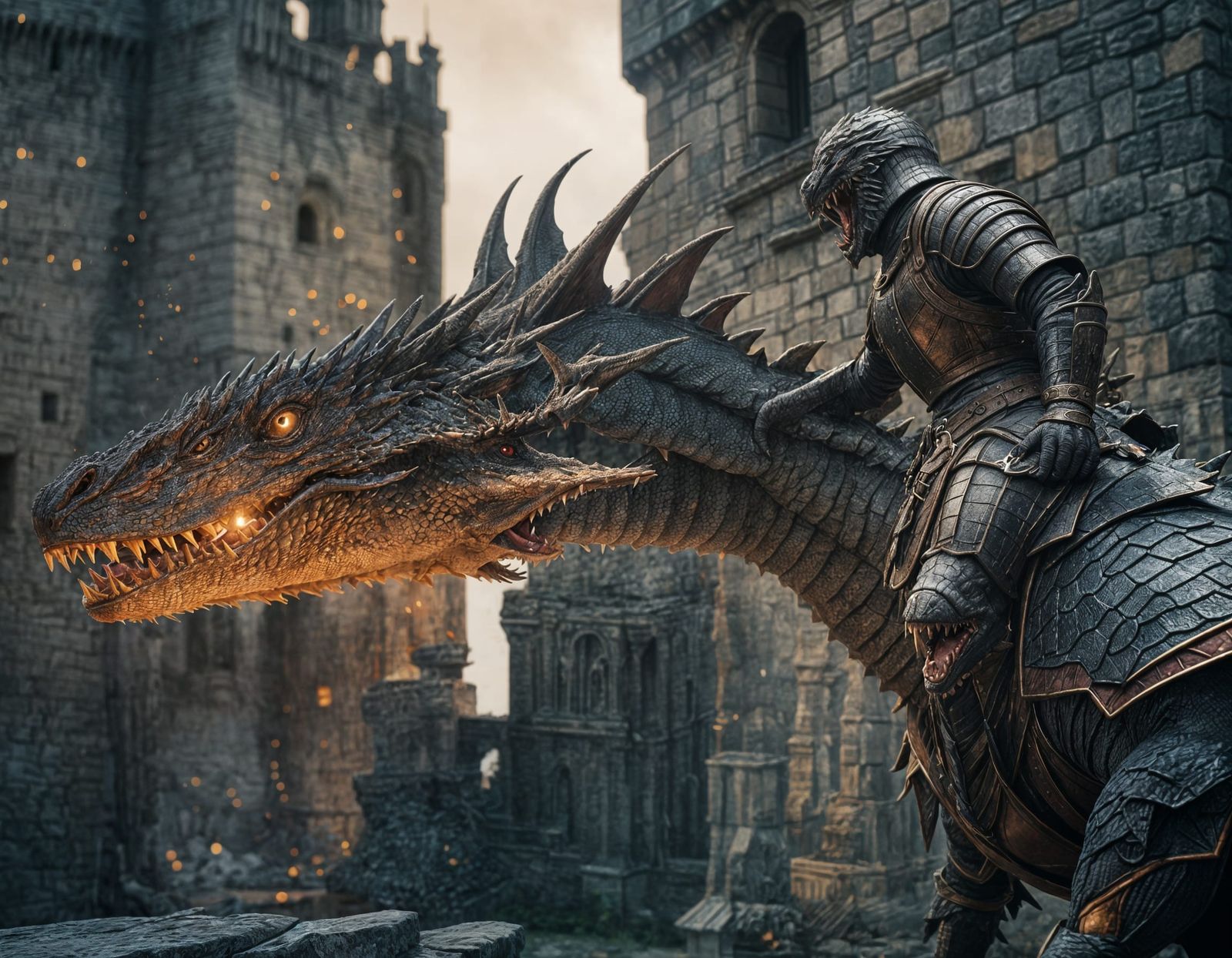 Epic Dragon Fight From Castle Tower