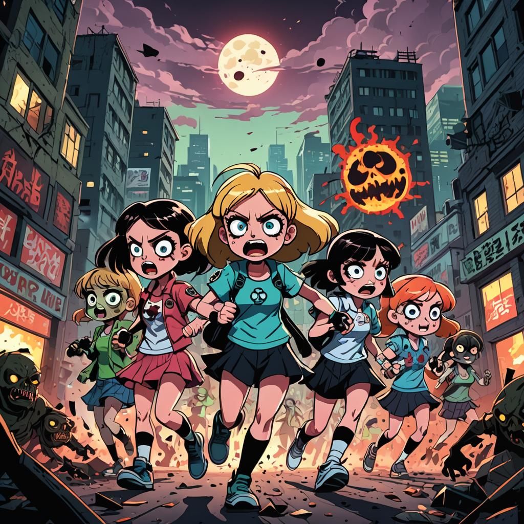 Powerpuff Girls vs Zombies in Anime Style