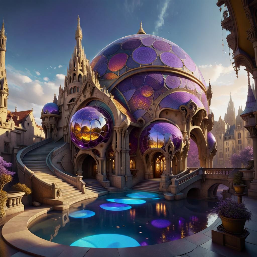 Dark Fantasy Building with Volumetric Lighting