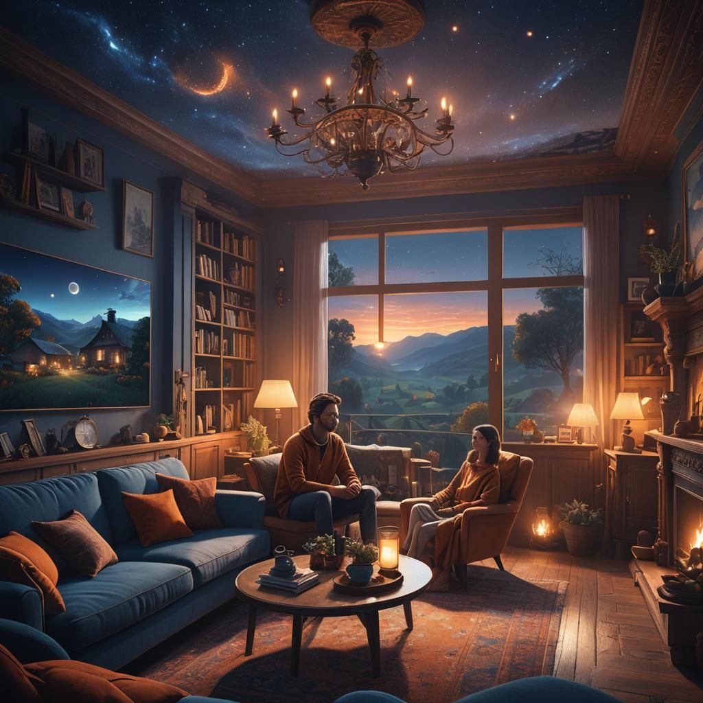 Romantic Couple in Cozy Room at Night