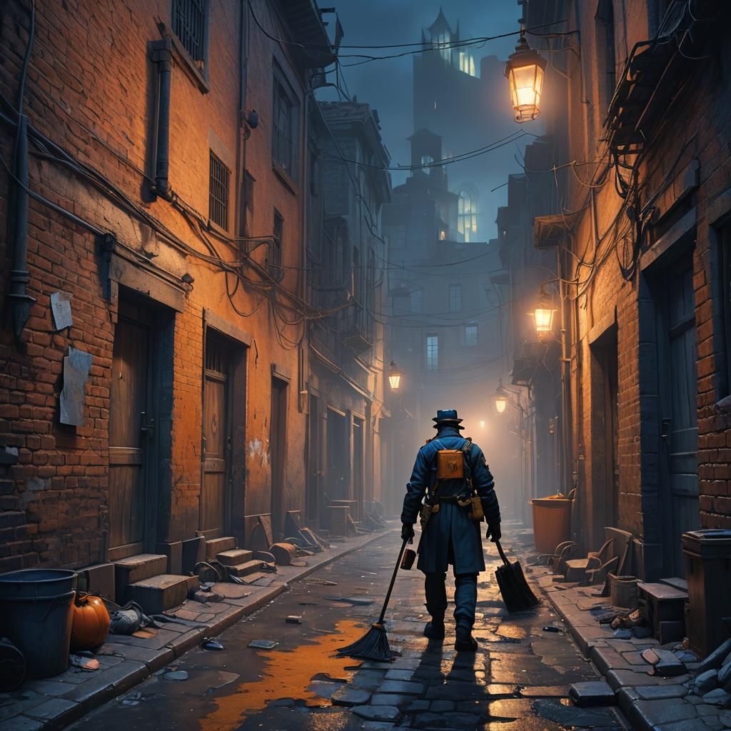 Mystical Crime Scene Cleaner in Fantasy Alleyway