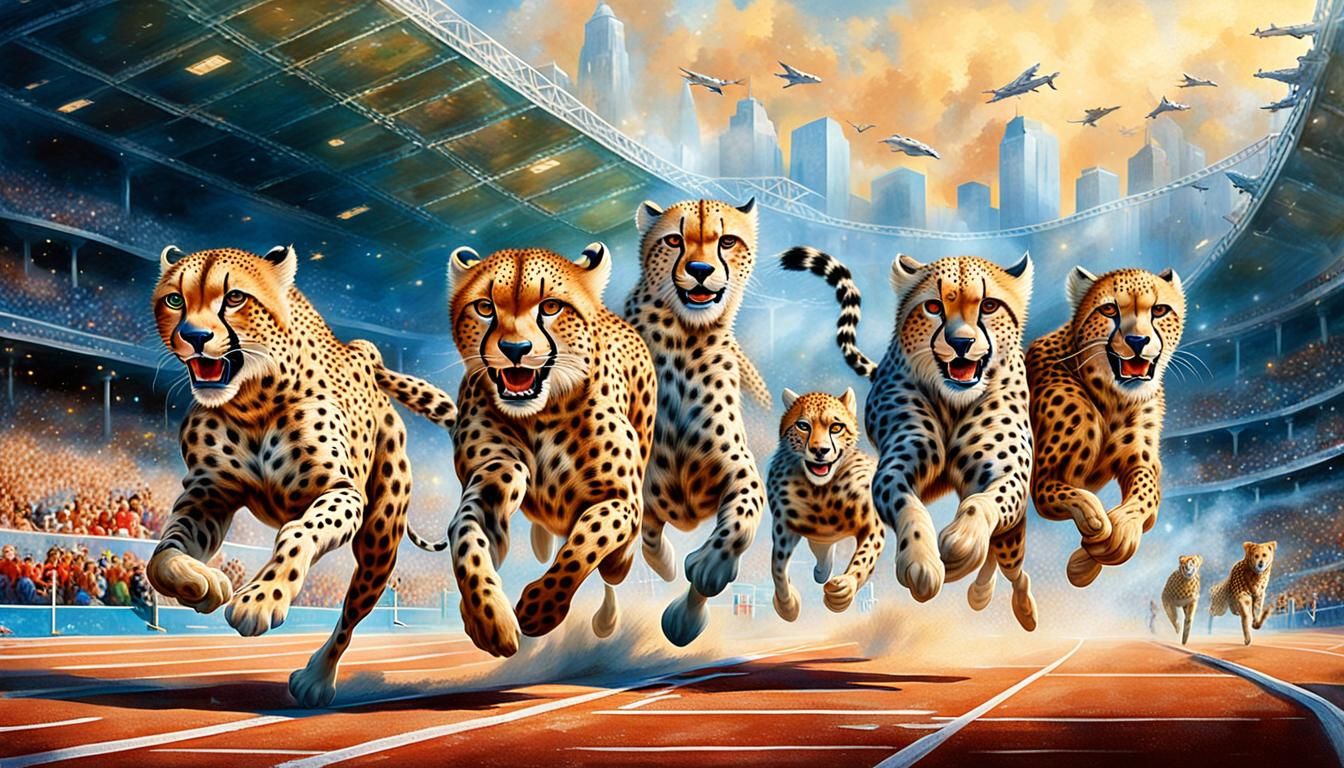 Cheetahs Sprinting in 100-Meter Dash Animal Olympics