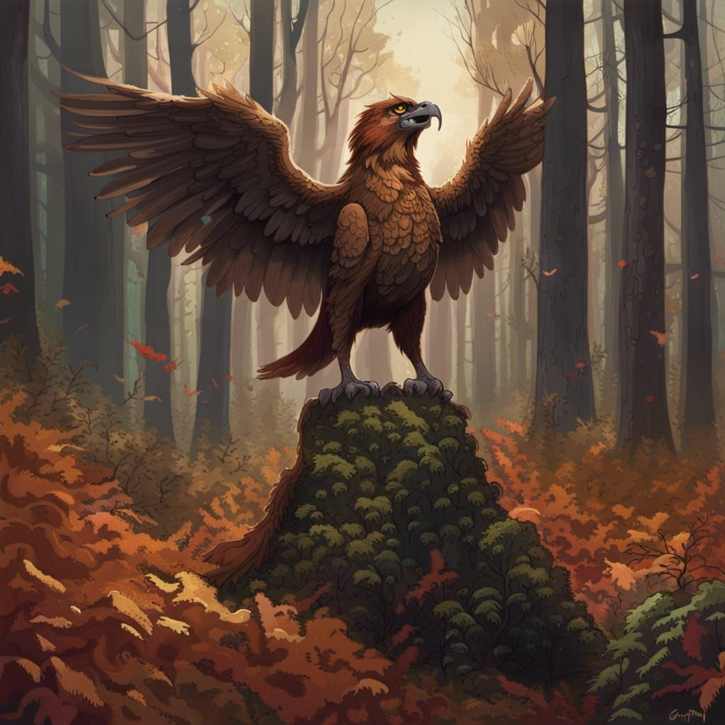 Griffin in Autumn Forest, Sinister Lighting