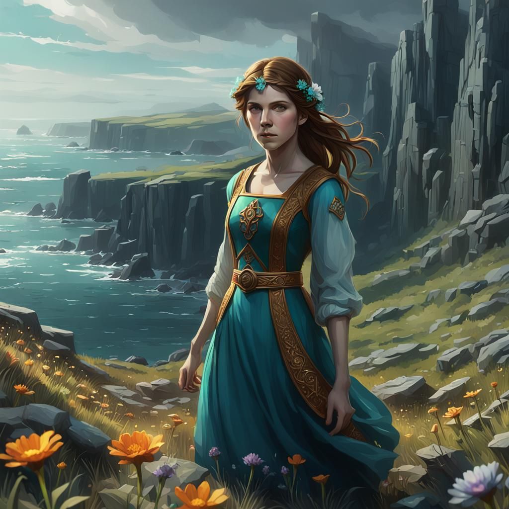 Lone Wildflower on Windswept Moor in Dramatic Lighting