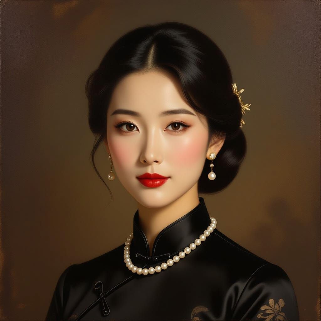 Elegant Chinese Woman in Silk Qipao: Classical Portrait