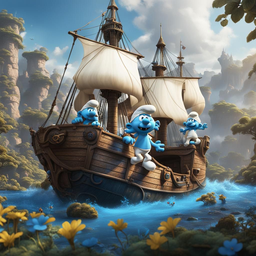 The Smurfs Construct a Warship: Detailed Matte Painting