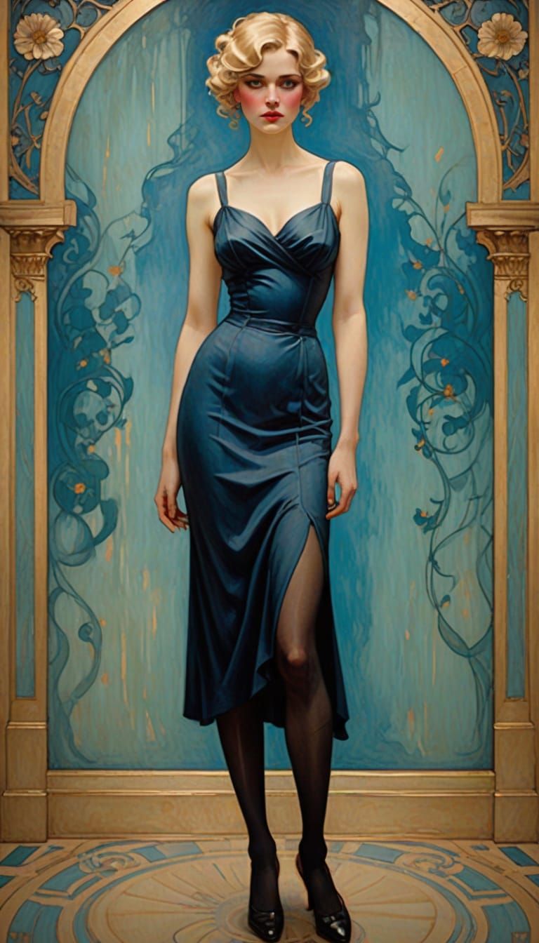 Elegant Pin-Up in Tonalism Style with Golden Lighting