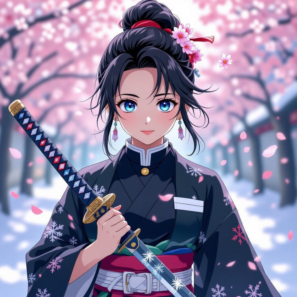 Anime Demon Slayer Girl with Frost Sword