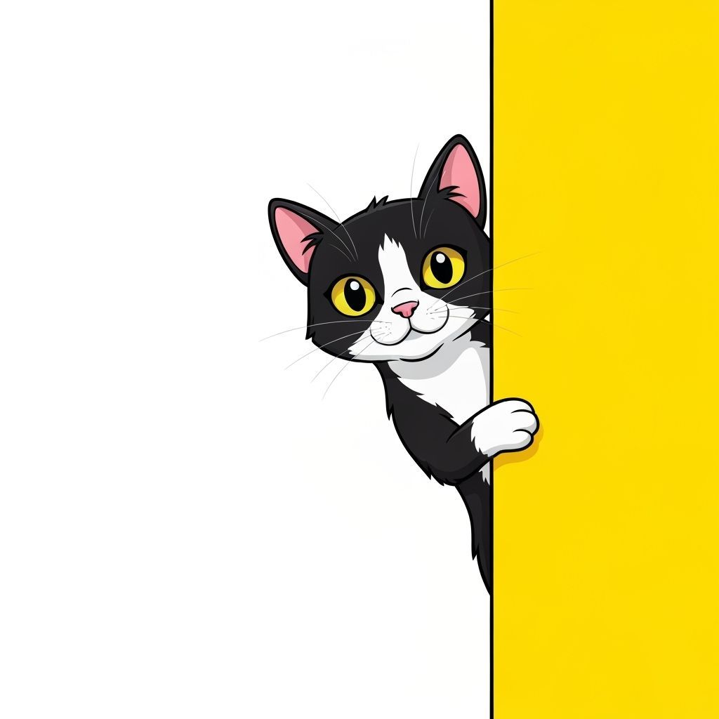 Playful Cat Peeking from Behind Yellow Wall