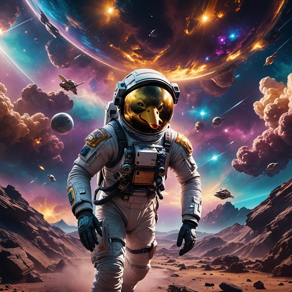 Astronaut Duck Spacewalk: Cinematic Digital Matte Painting
