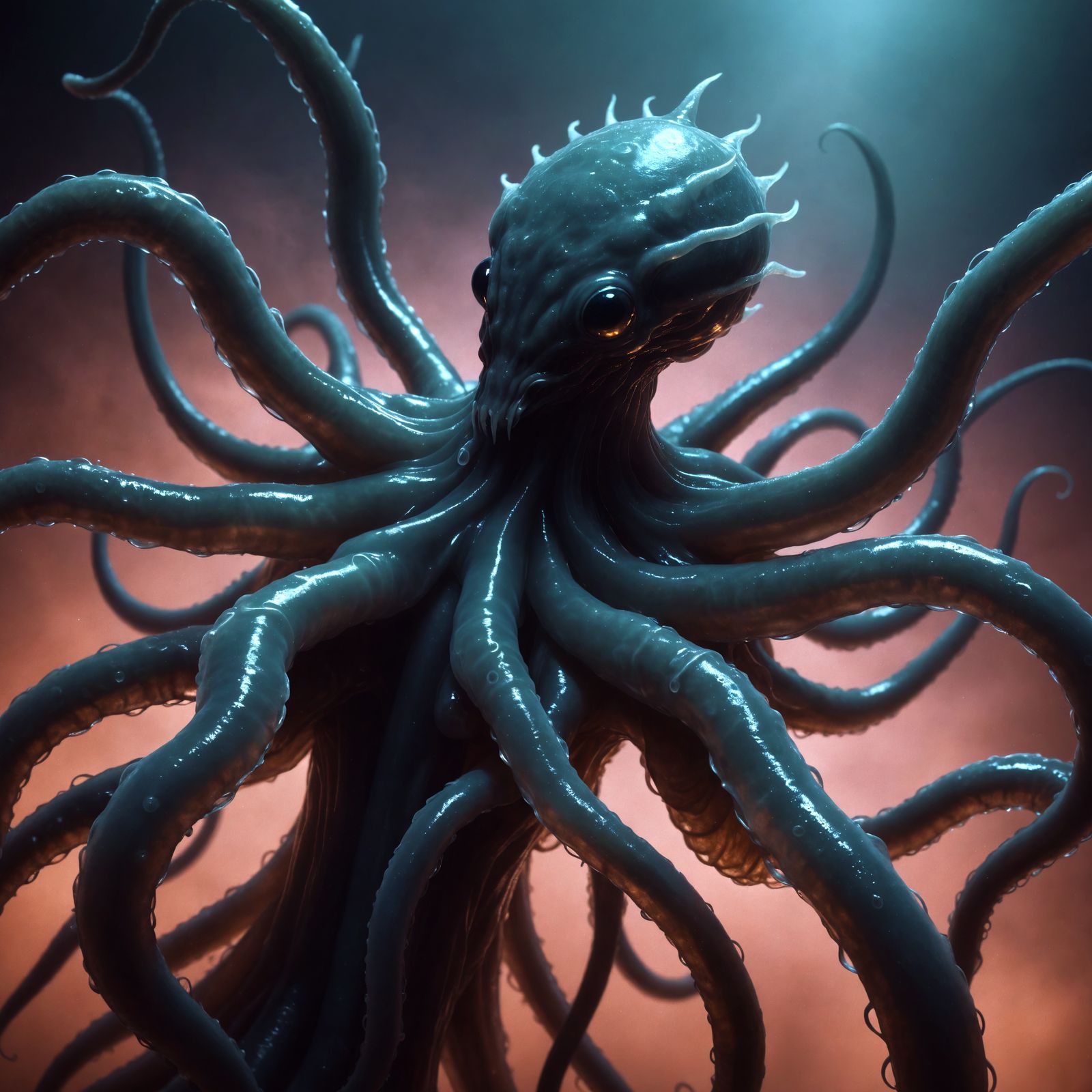 Glowing Green Parasite with Long Waving Tentacles