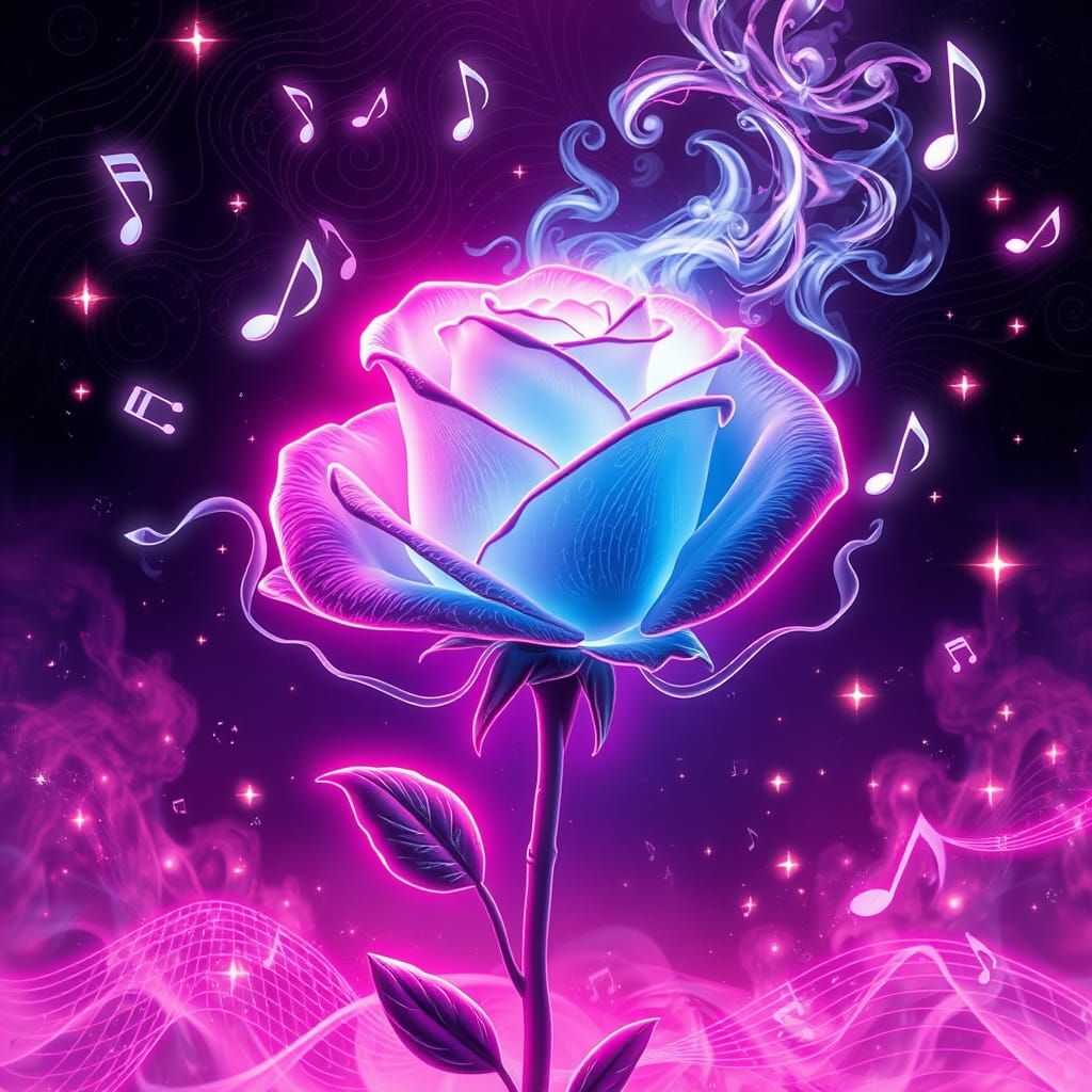 Neon Rose Emanates Cosmic Energy Amidst Glittering Music Not...