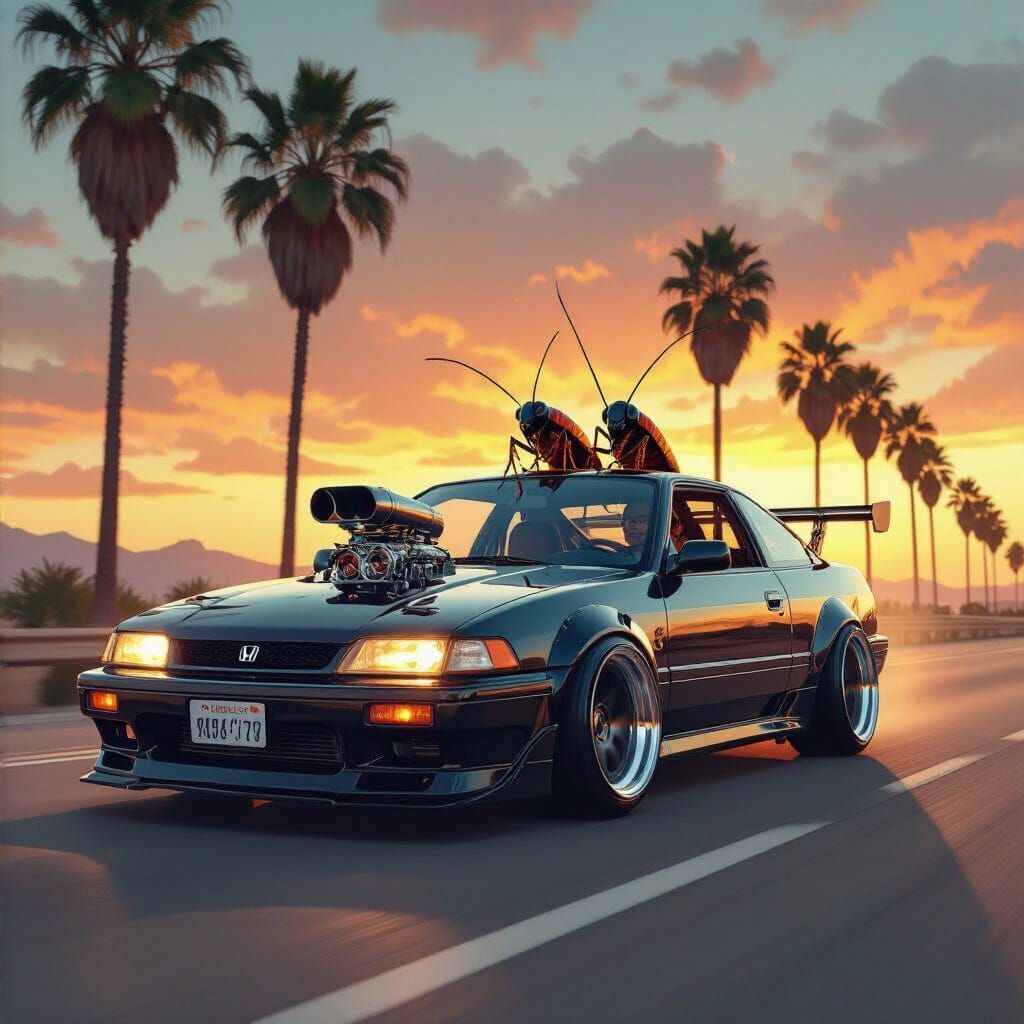 Modified Honda CRX with V8 Supercharger on Highway