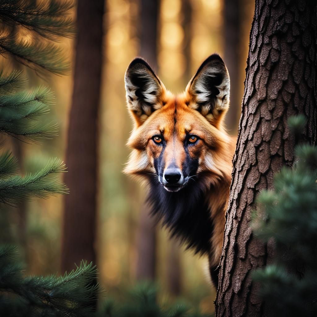 Maned Wolf Portrait in Autumn Forest
