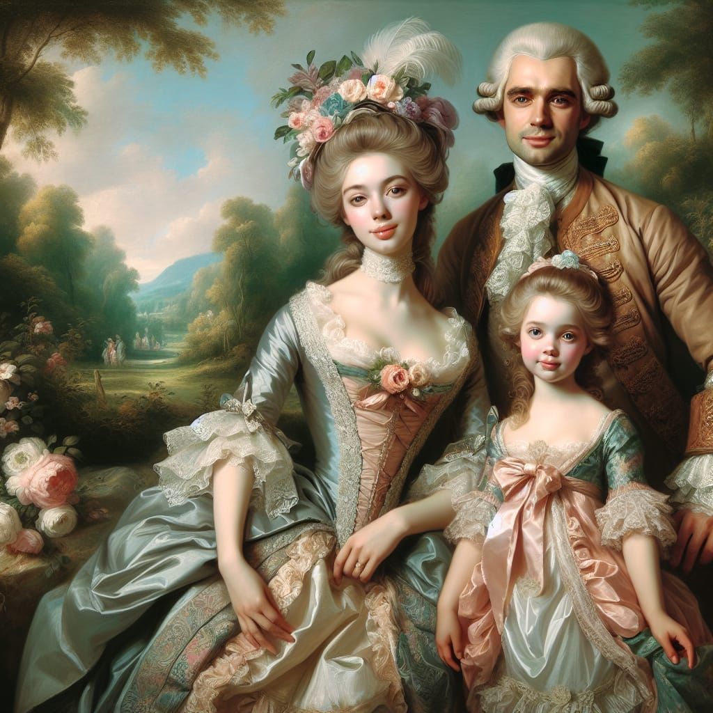 Elegant Family Portrait in Rococo Art Style