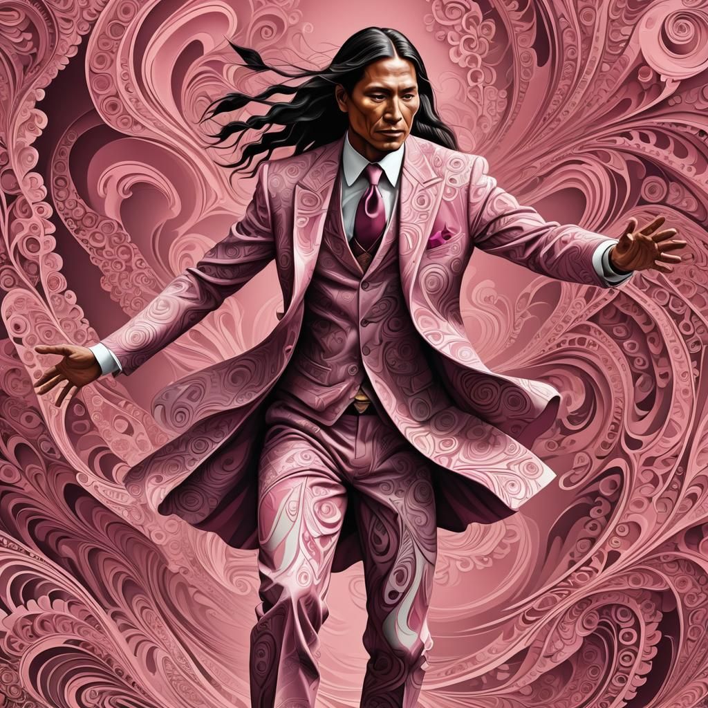 Dancing Native American Man in Abstract Fractal Style