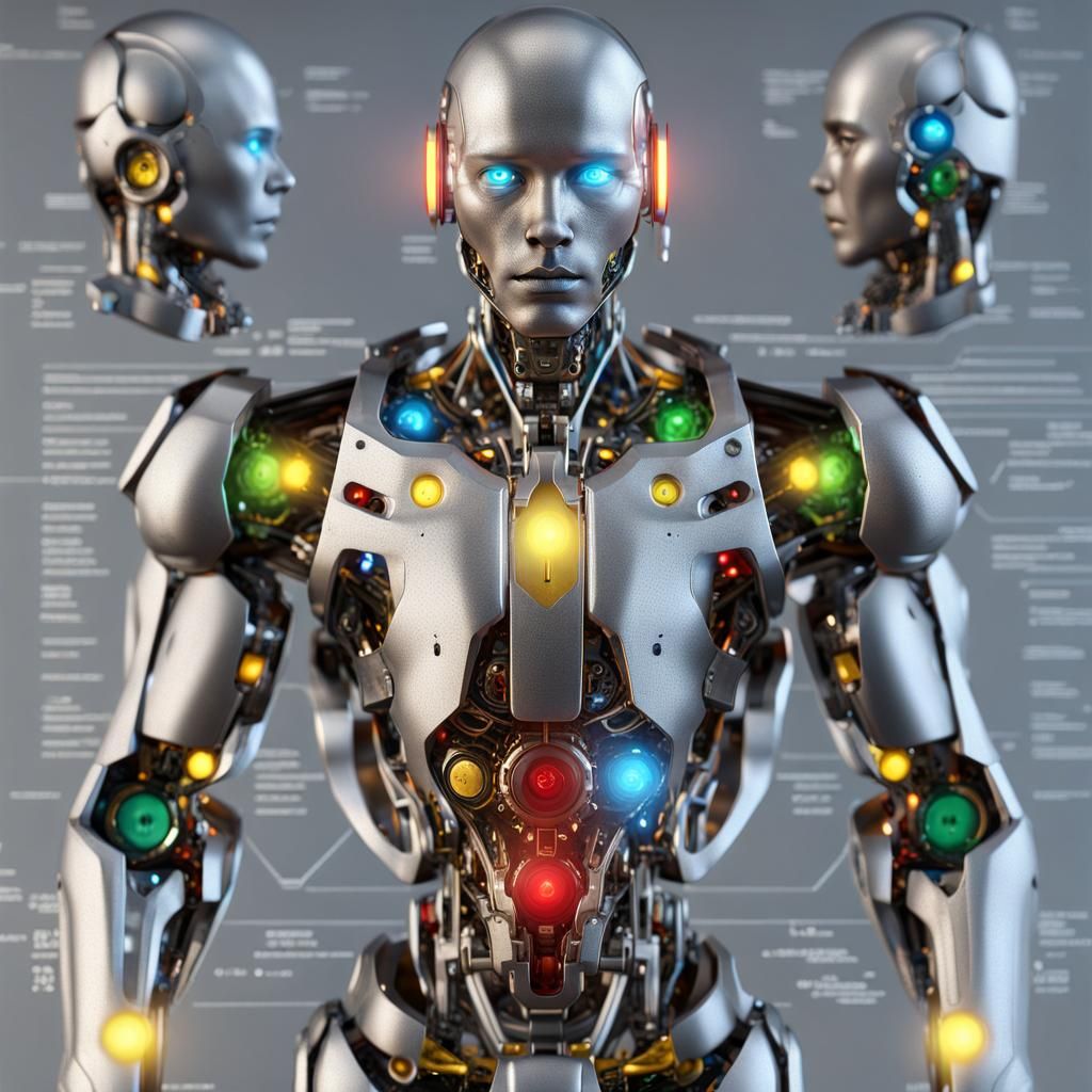 Detailed Cyborg Robot with Visible Internal Mechanics