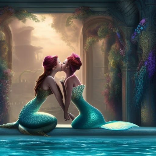 Mermaids Kissing at Underwater Party