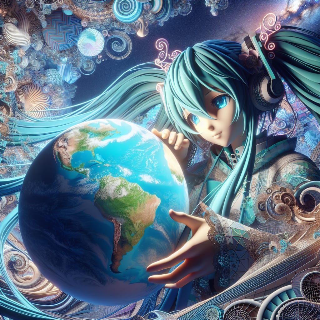 Gentle Giantess Anime Goddess Hugs Earth from Space