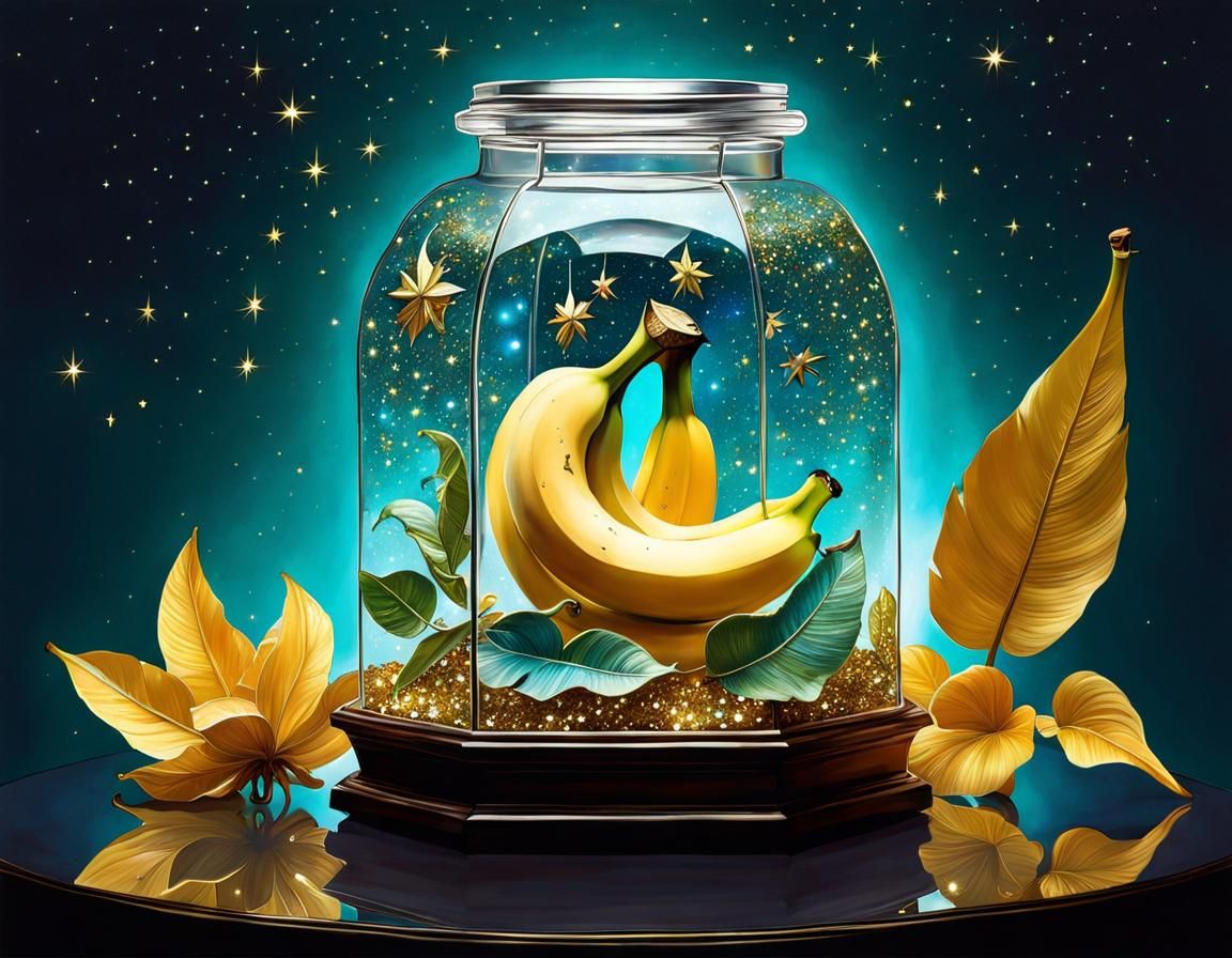 Enchanted Banana in Hexagonal Jar with Glittering Details