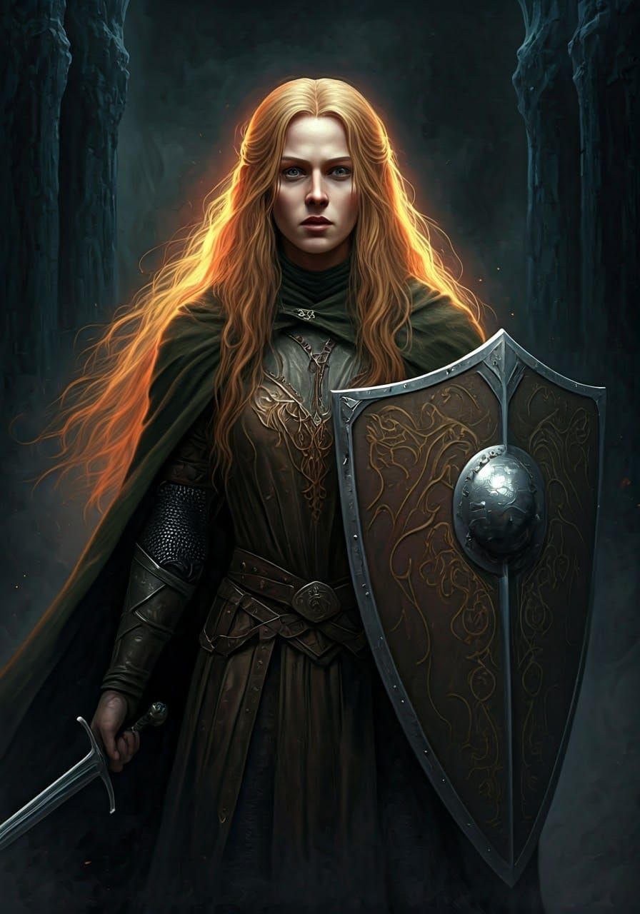 Eowyn: Dark Fantasy Shieldmaiden in Oil Painting Style