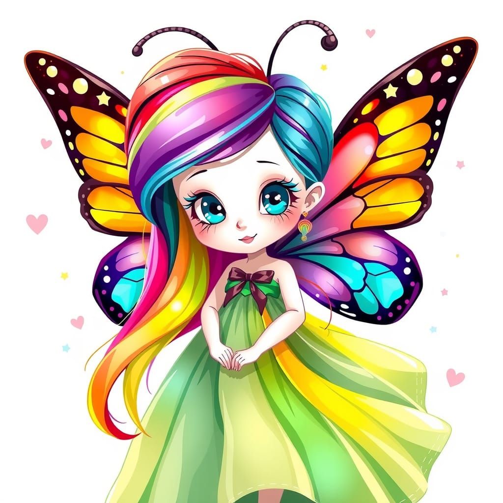 Adorable Rainbow Fairy with Butterfly Wings