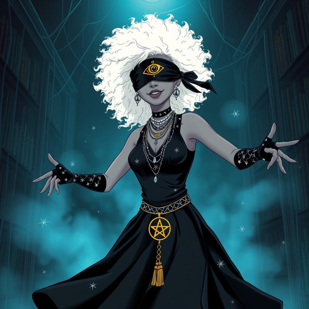 Mystical Albino Dancer in Eerie Library