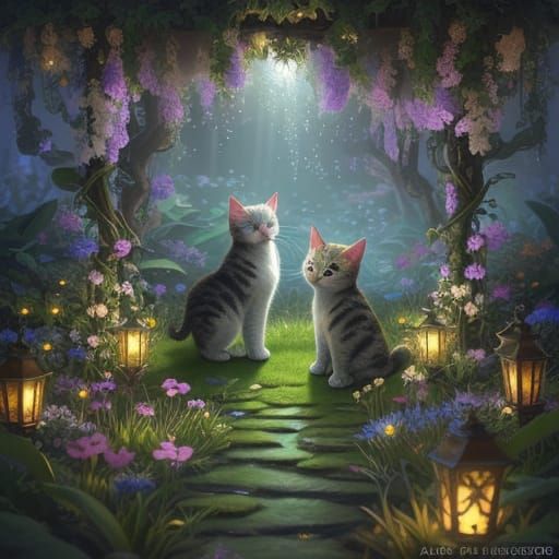 Baby Cats Play in a Magical Garden