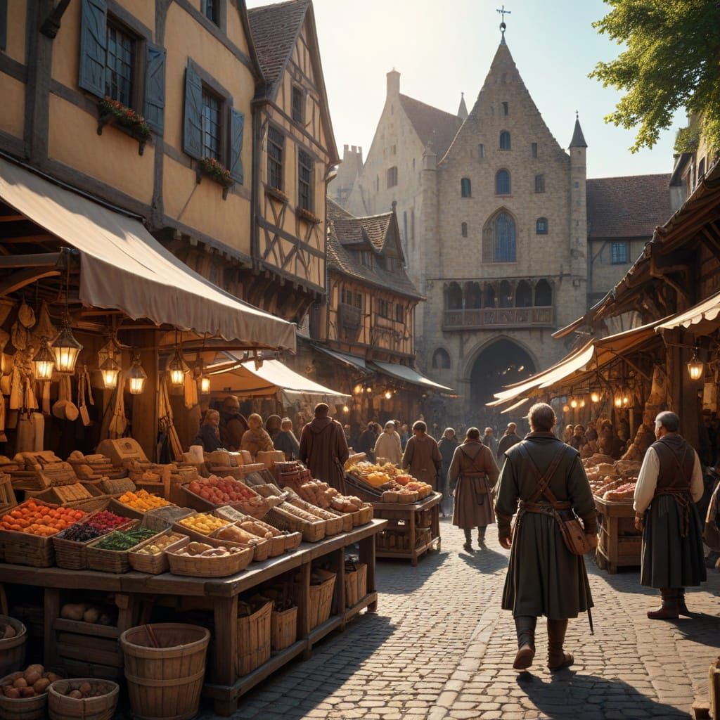 Medieval Apprentice in Bustling Market Square