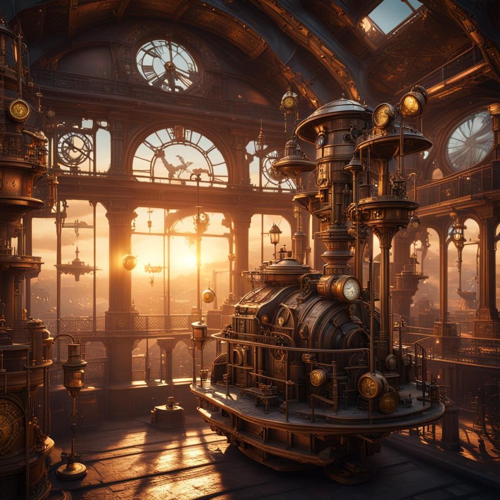 Steampunk Butterflies at Sunrise: Detailed Matte Painting