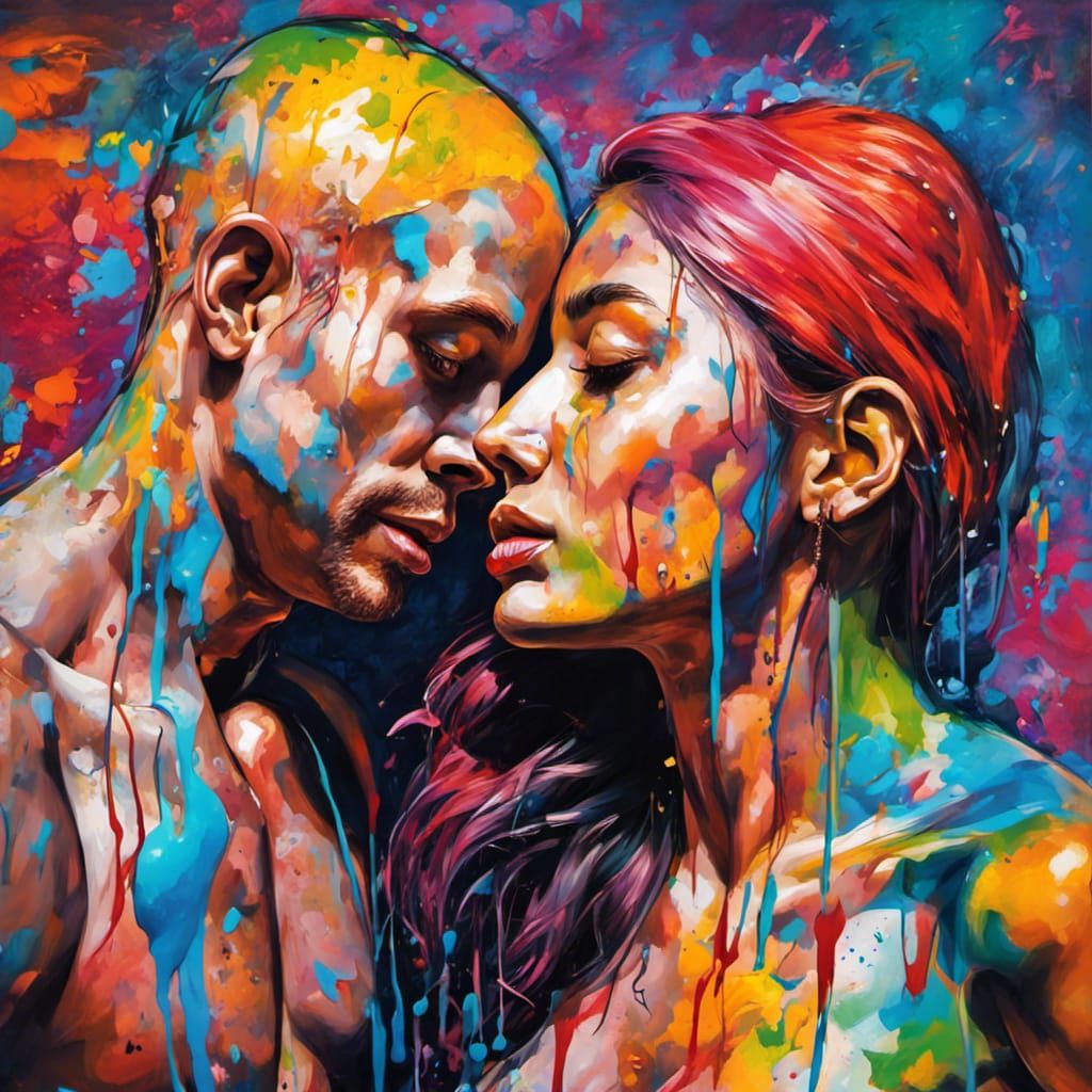 Abstract Impressionist Art of Loving Couple