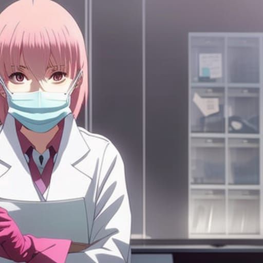 Mad Pink-Haired Dentist in Anime Style