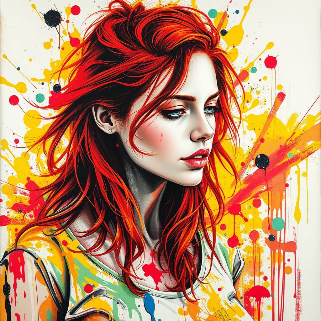 Vibrant Woman in Energetic Splatter Art