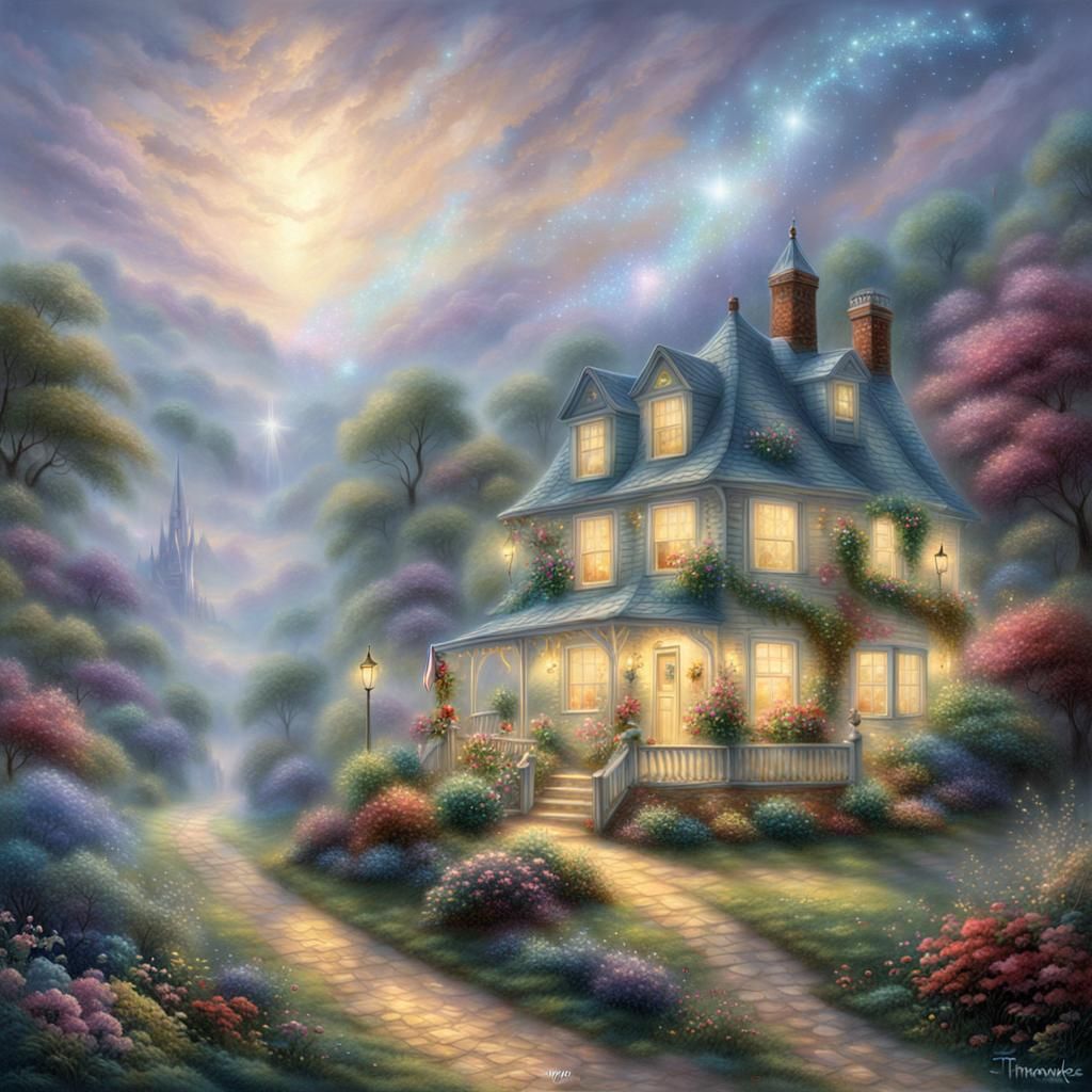 Ethereal Fantasy Landscape in Kinkade Style