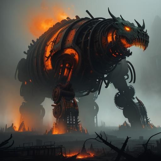 Biomechanical Horror Rampage in Industrial Fantasy Art